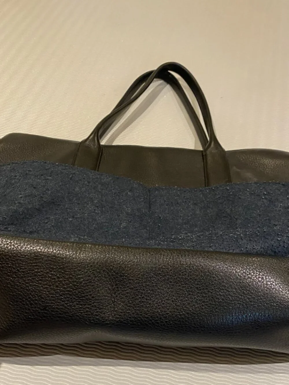 Tory Burch Tote:  Black with Navy Blue Fabric